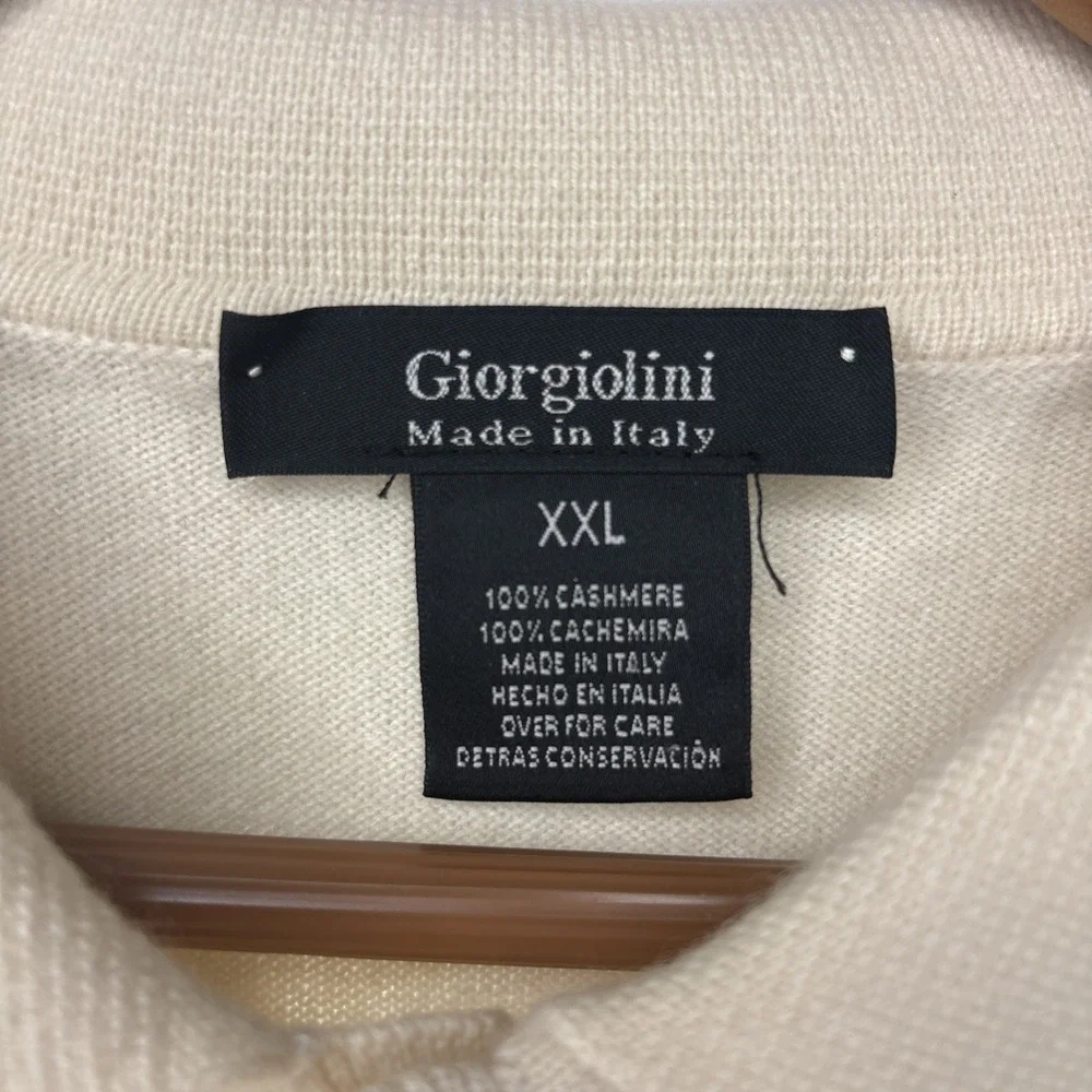 Giorgiolini Polo Sweater Men XL Ivory 100% Cashmere Italy  Quiet Luxury NWOT